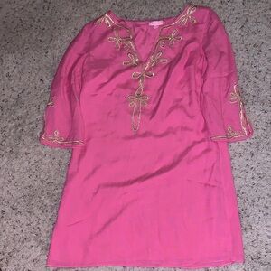 Elegant Pink Tunic with Gold Embroidery